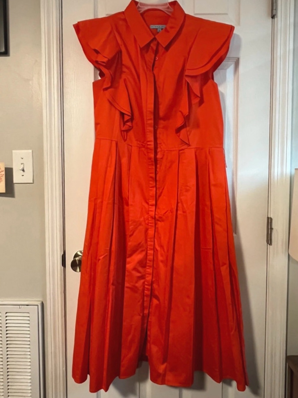 ANTONIO MELANI Vibrant Orange Ruffle-Sleeve Maxi Dress